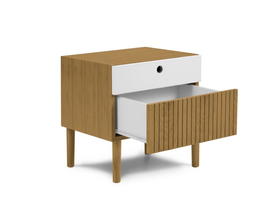MICADONI Noa sengebord, m. 2 skuffer - hvid/natur tr og natur eg (45x37x51)