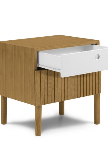 MICADONI Noa sengebord, m. 2 skuffer - hvid/natur tr og natur eg (45x37x51)