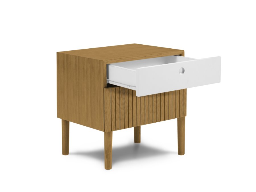 MICADONI Noa sengebord, m. 2 skuffer - hvid/natur tr og natur eg (45x37x51)