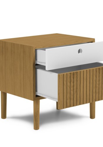 MICADONI Noa sengebord, m. 2 skuffer - hvid/natur tr og natur eg (45x37x51)