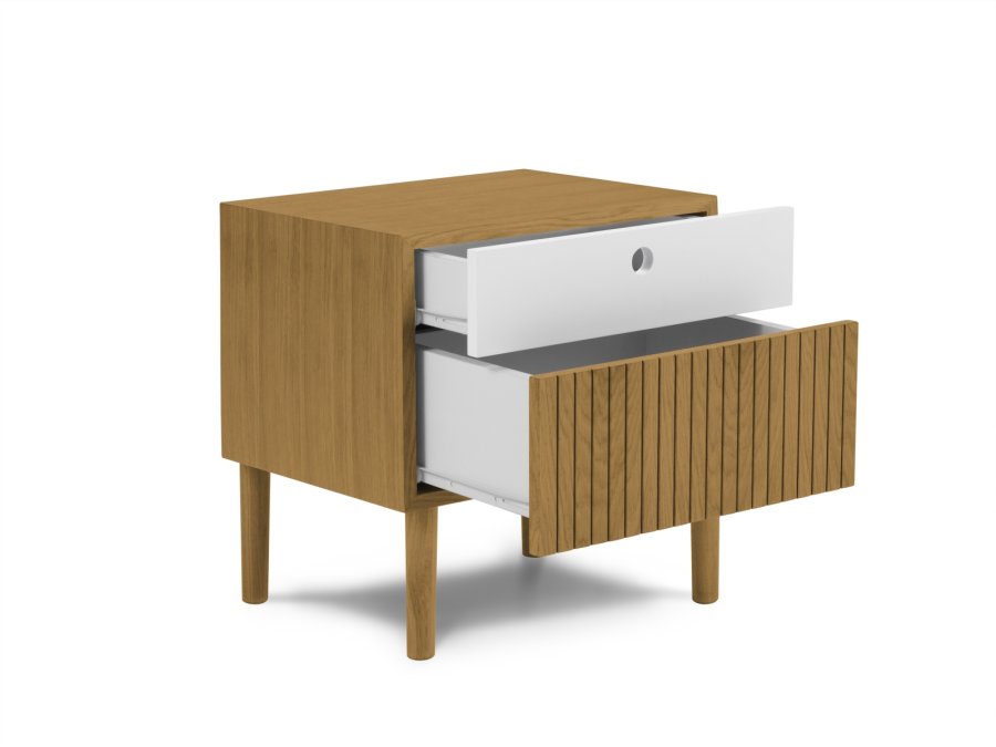 MICADONI Noa sengebord, m. 2 skuffer - hvid/natur tr og natur eg (45x37x51)