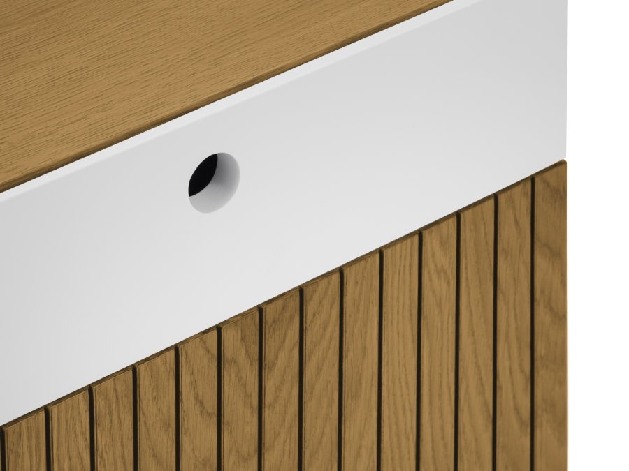 MICADONI Noa sengebord, m. 2 skuffer - hvid/natur tr og natur eg (45x37x51)