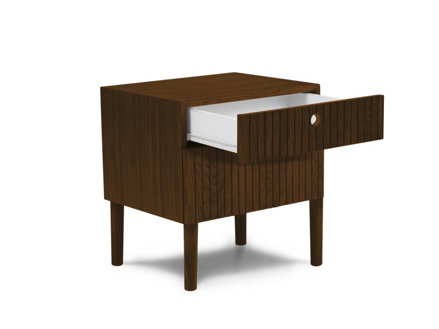 MICADONI Noa sengebord, m. 2 skuffer - brun tr og brun eg (45x37x51)