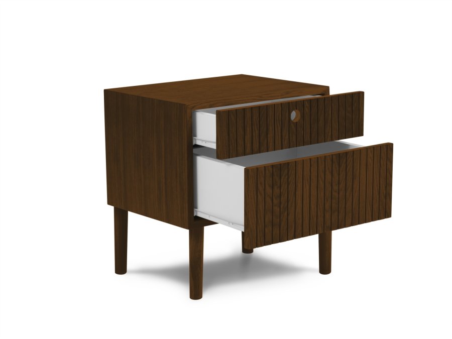 MICADONI Noa sengebord, m. 2 skuffer - brun tr og brun eg (45x37x51)