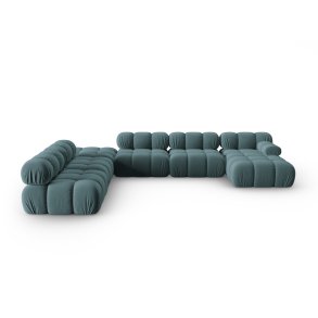 MICADONI Bellis Modular Panoramic hjrnesofa, venstre, 7 sder - bl fljl og sort plastik