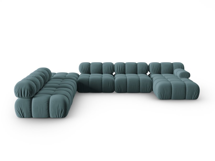 MICADONI Bellis Modular Panoramic hjrnesofa, venstre, 7 sder - bl fljl og sort plastik