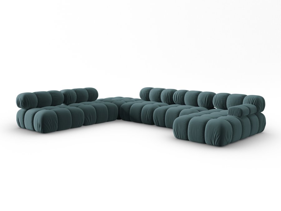 MICADONI Bellis Modular Panoramic hjrnesofa, venstre, 7 sder - bl fljl og sort plastik