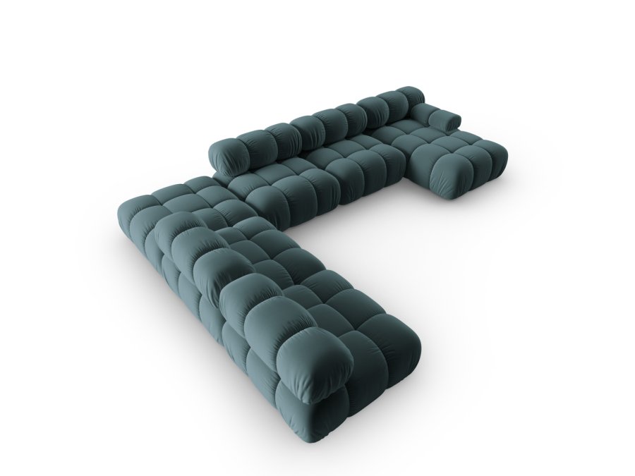 MICADONI Bellis Modular Panoramic hjrnesofa, venstre, 7 sder - bl fljl og sort plastik
