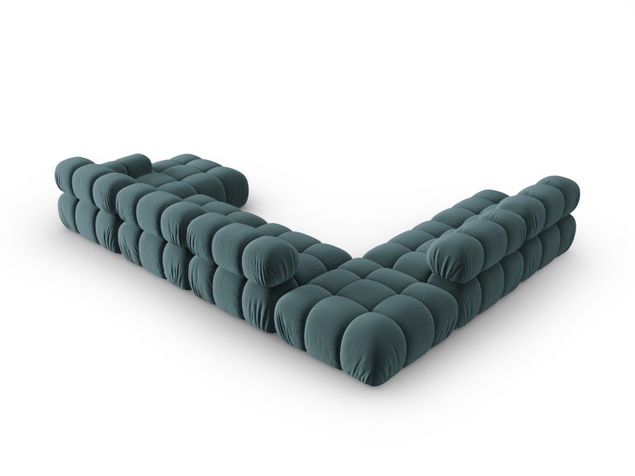 MICADONI Bellis Modular Panoramic hjrnesofa, venstre, 7 sder - bl fljl og sort plastik