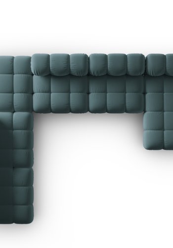 MICADONI Bellis Modular Panoramic hjrnesofa, venstre, 7 sder - bl fljl og sort plastik