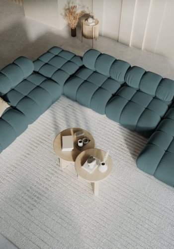 MICADONI Bellis Modular Panoramic hjrnesofa, venstre, 7 sder - bl fljl og sort plastik