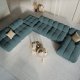 MICADONI Bellis Modular Panoramic hjrnesofa, venstre, 7 sder - bl fljl og sort plastik
