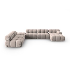 MICADONI Bellis Modular Panoramic hjrnesofa, venstre, 7 sder - beige fljl og sort plastik