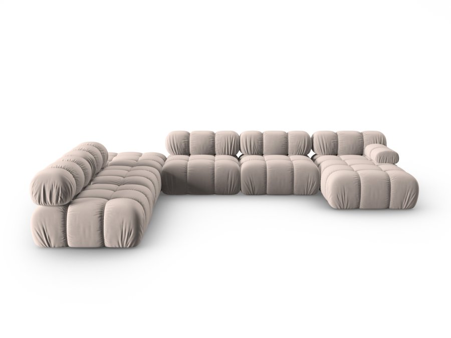 MICADONI Bellis Modular Panoramic hjrnesofa, venstre, 7 sder - beige fljl og sort plastik