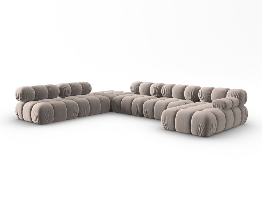 MICADONI Bellis Modular Panoramic hjrnesofa, venstre, 7 sder - beige fljl og sort plastik