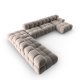 MICADONI Bellis Modular Panoramic hjrnesofa, venstre, 7 sder - beige fljl og sort plastik
