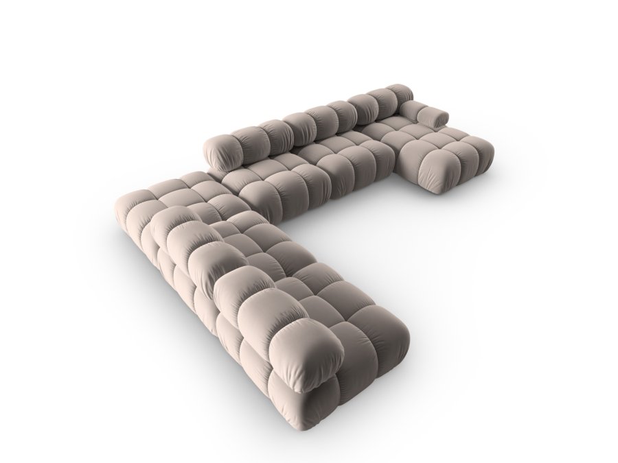 MICADONI Bellis Modular Panoramic hjrnesofa, venstre, 7 sder - beige fljl og sort plastik