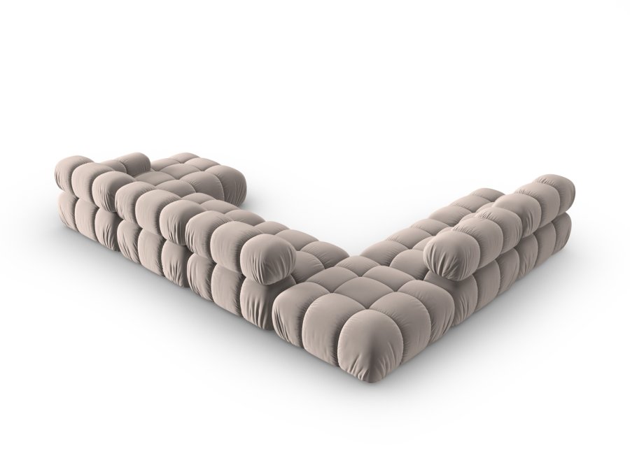 MICADONI Bellis Modular Panoramic hjrnesofa, venstre, 7 sder - beige fljl og sort plastik