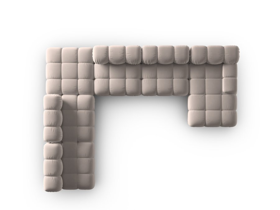 MICADONI Bellis Modular Panoramic hjrnesofa, venstre, 7 sder - beige fljl og sort plastik