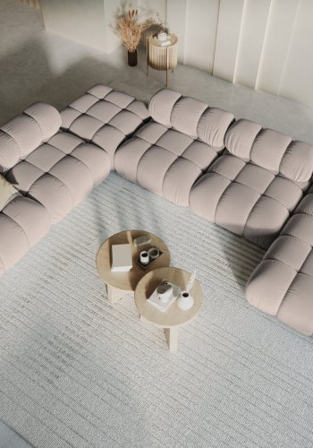 MICADONI Bellis Modular Panoramic hjrnesofa, venstre, 7 sder - beige fljl og sort plastik