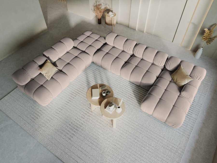 MICADONI Bellis Modular Panoramic hjrnesofa, venstre, 7 sder - beige fljl og sort plastik
