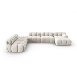 MICADONI Bellis Modular Panoramic hjrnesofa, venstre, 7 sder - beige fljl og sort plastik