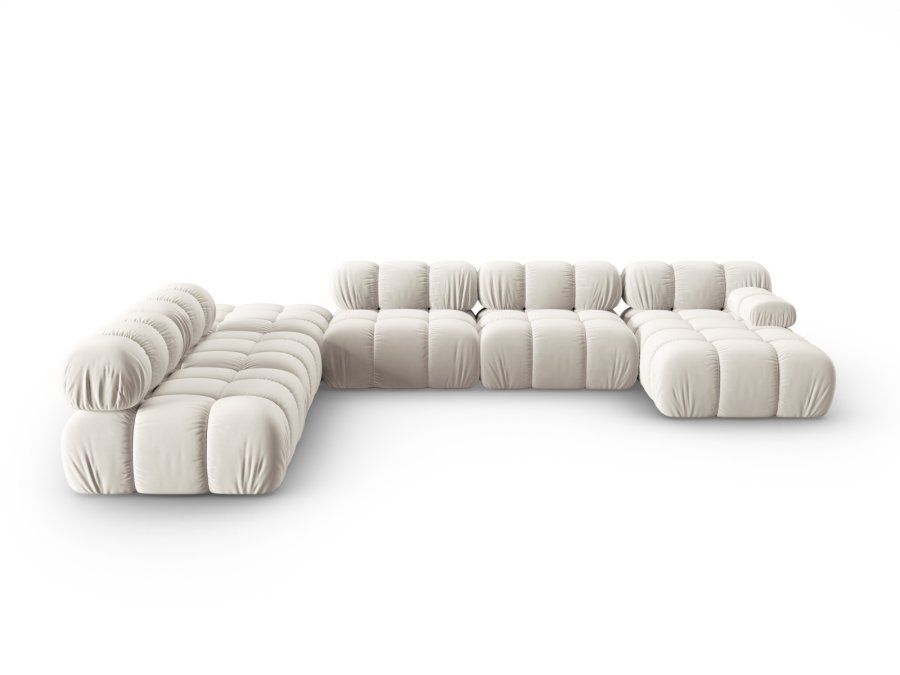MICADONI Bellis Modular Panoramic hjrnesofa, venstre, 7 sder - beige fljl og sort plastik