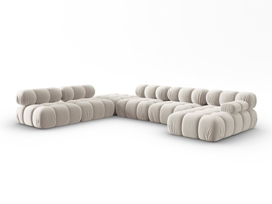 MICADONI Bellis Modular Panoramic hjrnesofa, venstre, 7 sder - beige fljl og sort plastik