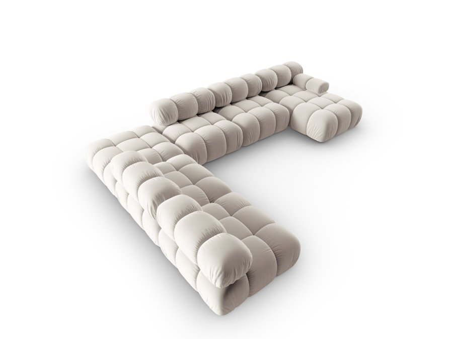 MICADONI Bellis Modular Panoramic hjrnesofa, venstre, 7 sder - beige fljl og sort plastik