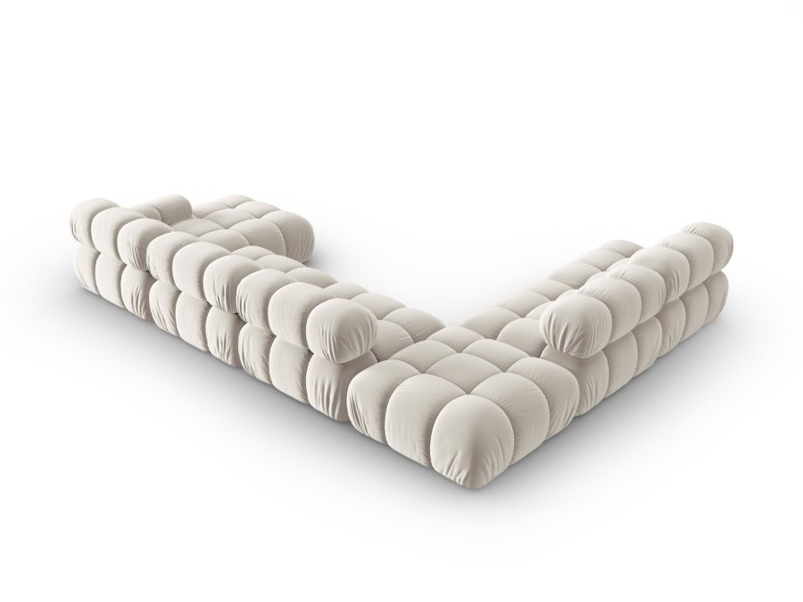 MICADONI Bellis Modular Panoramic hjrnesofa, venstre, 7 sder - beige fljl og sort plastik