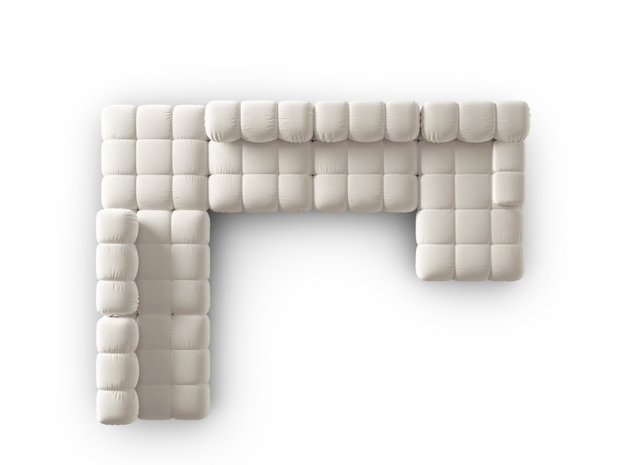 MICADONI Bellis Modular Panoramic hjrnesofa, venstre, 7 sder - beige fljl og sort plastik
