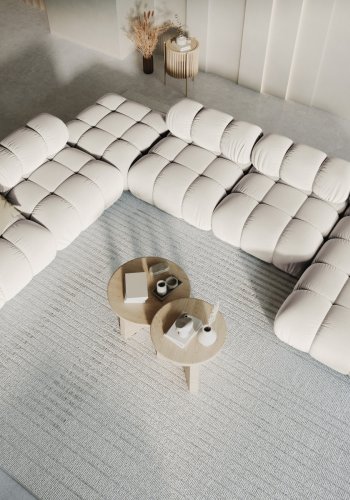 MICADONI Bellis Modular Panoramic hjrnesofa, venstre, 7 sder - beige fljl og sort plastik