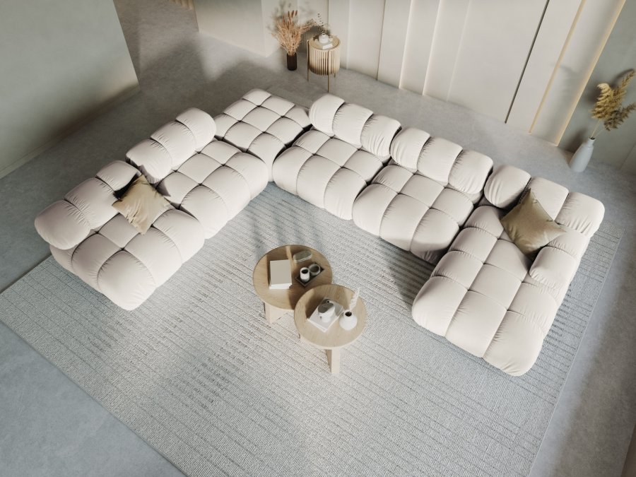 MICADONI Bellis Modular Panoramic hjrnesofa, venstre, 7 sder - beige fljl og sort plastik