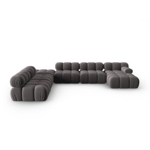 MICADONI Bellis Modular Panoramic hjrnesofa, venstre, 7 sder - antracitgr fljl og sort plastik