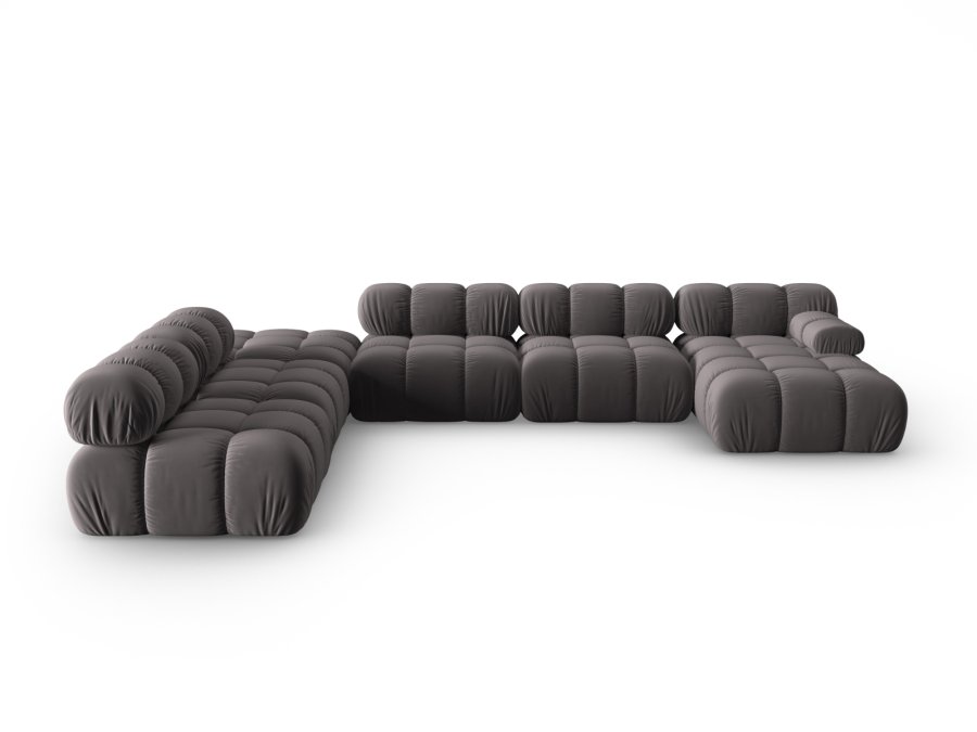 MICADONI Bellis Modular Panoramic hjrnesofa, venstre, 7 sder - antracitgr fljl og sort plastik