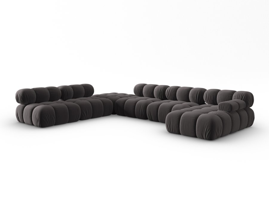 MICADONI Bellis Modular Panoramic hjrnesofa, venstre, 7 sder - antracitgr fljl og sort plastik
