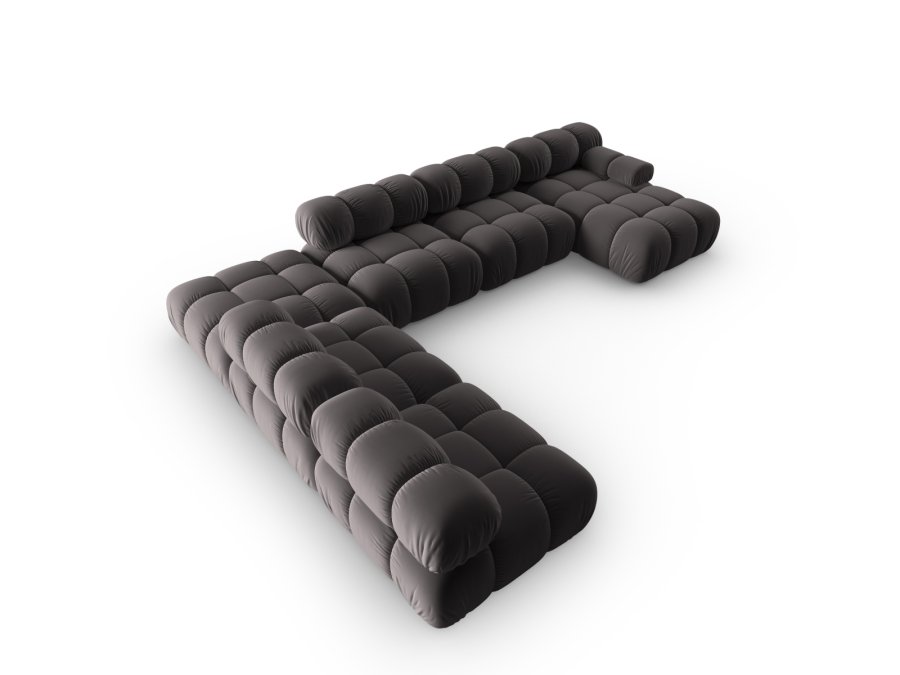 MICADONI Bellis Modular Panoramic hjrnesofa, venstre, 7 sder - antracitgr fljl og sort plastik