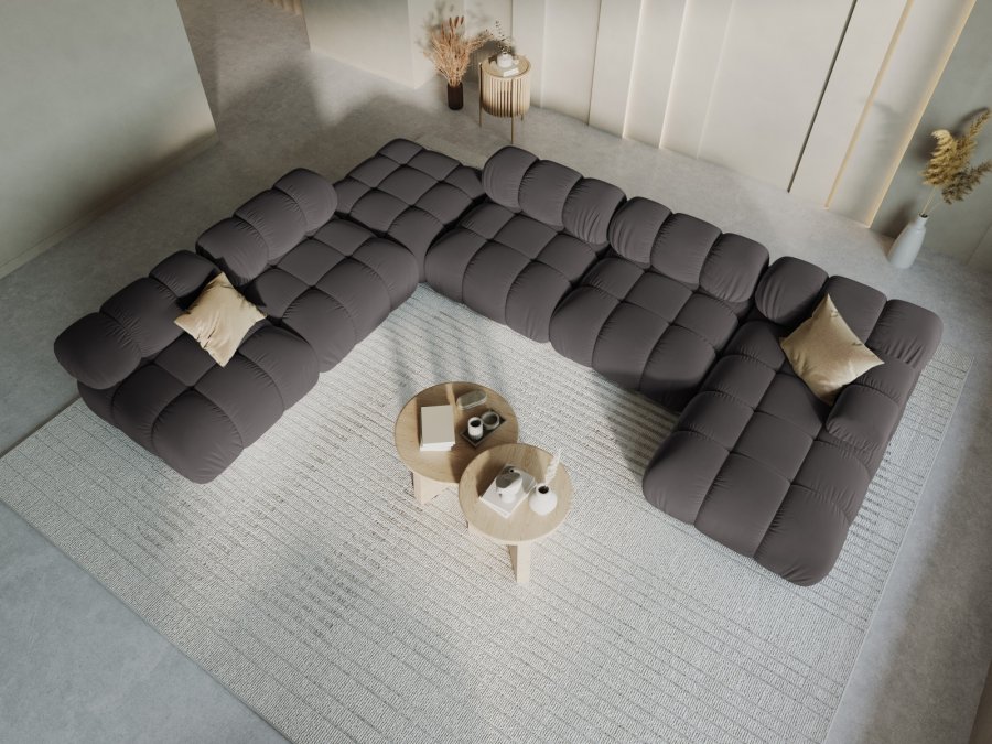 MICADONI Bellis Modular Panoramic hjrnesofa, venstre, 7 sder - antracitgr fljl og sort plastik