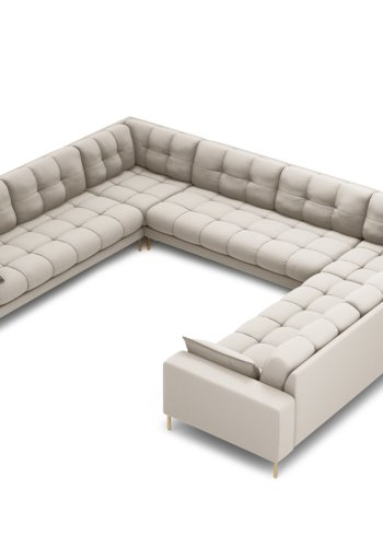 MICADONI Mamaia Panoramic U-sofa, 9 sder - beige stof og guld metal