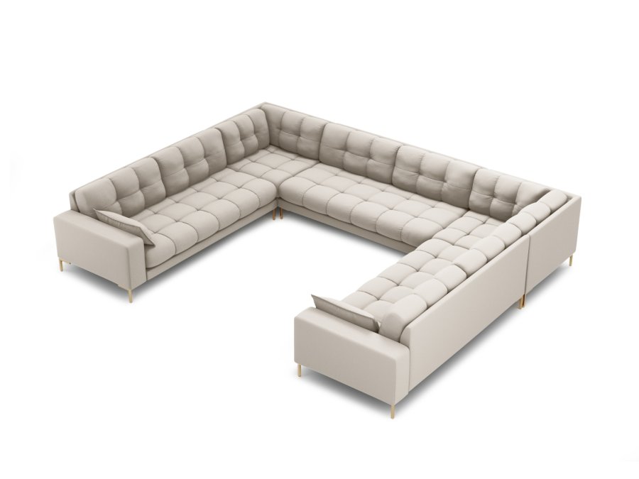 MICADONI Mamaia Panoramic U-sofa, 9 sder - beige stof og guld metal