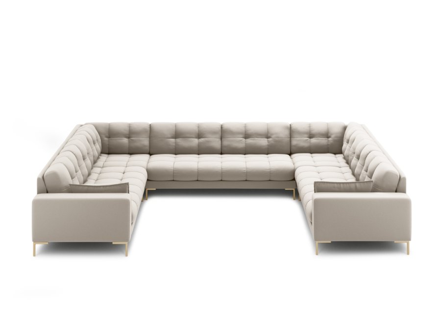 MICADONI Mamaia Panoramic U-sofa, 9 sder - beige stof og guld metal