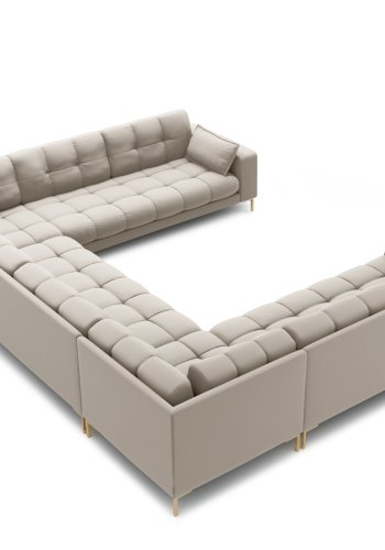 MICADONI Mamaia Panoramic U-sofa, 9 sder - beige stof og guld metal