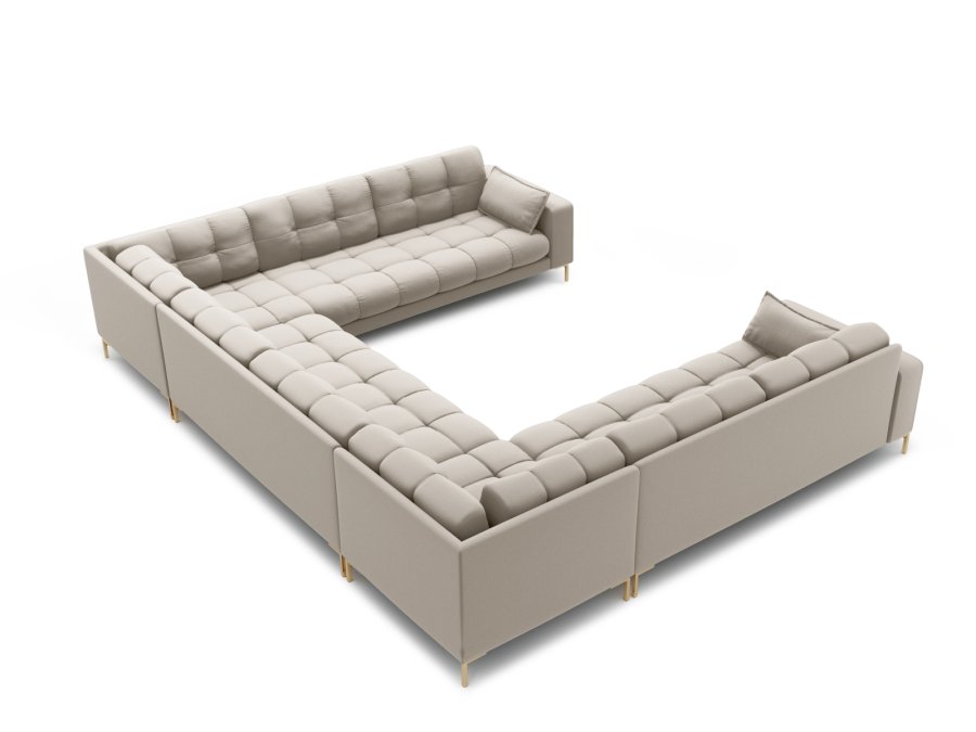MICADONI Mamaia Panoramic U-sofa, 9 sder - beige stof og guld metal