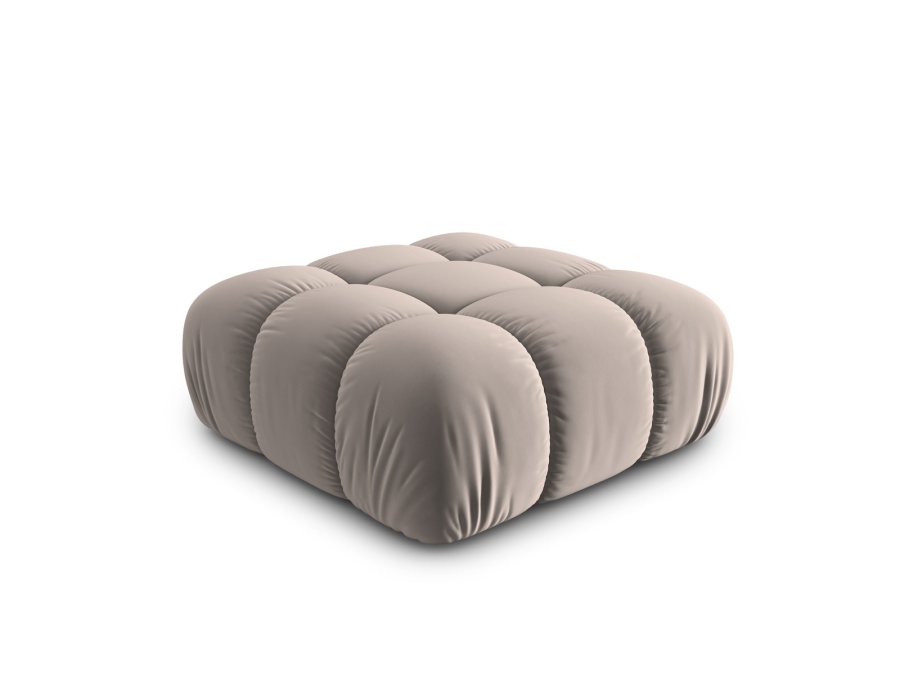 MICADONI Bellis puf, kvadratisk - beige fljl og sort plast (94x94x39)