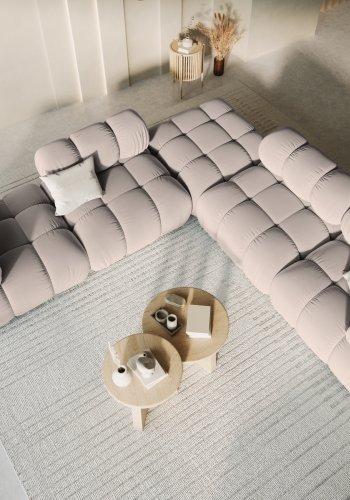 MICADONI Bellis puf, kvadratisk - beige fljl og sort plast (94x94x39)