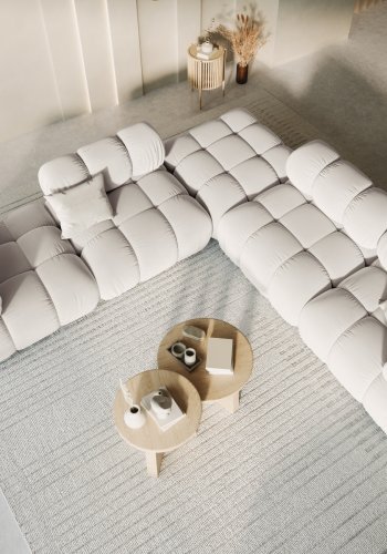 MICADONI Bellis puf, kvadratisk - beige fljl og sort plast (94x94x39)