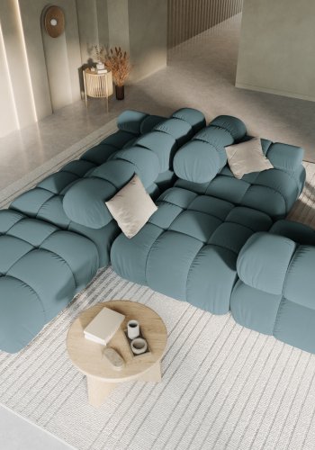 MICADONI Bellis Modul sofa, hjre, 4 sder - bl fljl og sort plastik