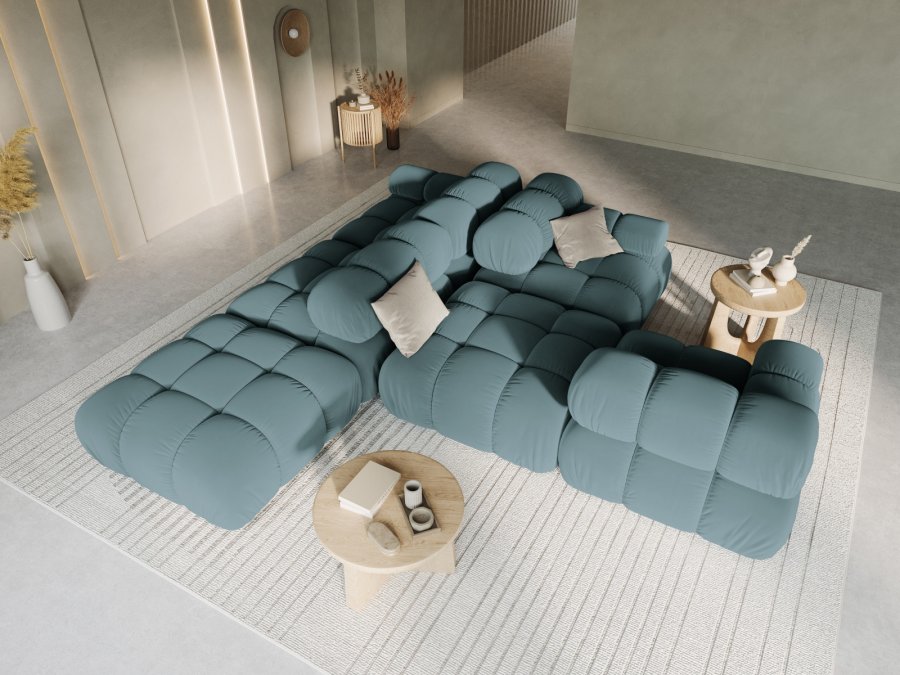 MICADONI Bellis Modul sofa, hjre, 4 sder - bl fljl og sort plastik