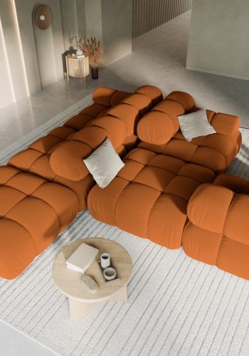 MICADONI Bellis Modul sofa, hjre, 4 sder - orange fljl og sort plastik