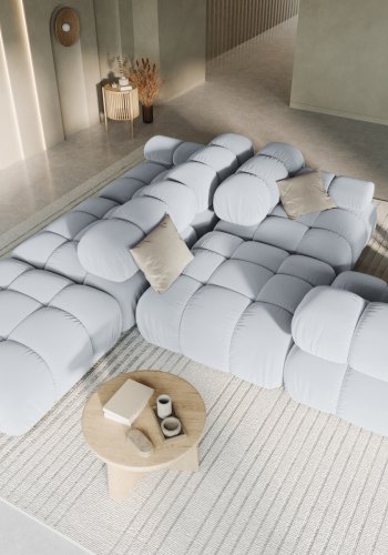 MICADONI Bellis Modul sofa, hjre, 4 sder - bl fljl og sort plastik